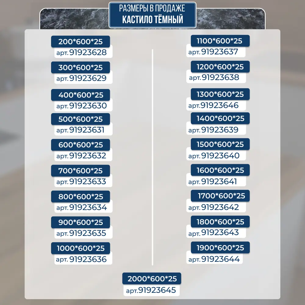 Фото 5 Столешница Artmebellux 20x60x2.5 см ЛДСП цвет кастило темный Фото 5 Столешница Artmebellux 20x60x2.5 см ЛДСП цвет кастило темный