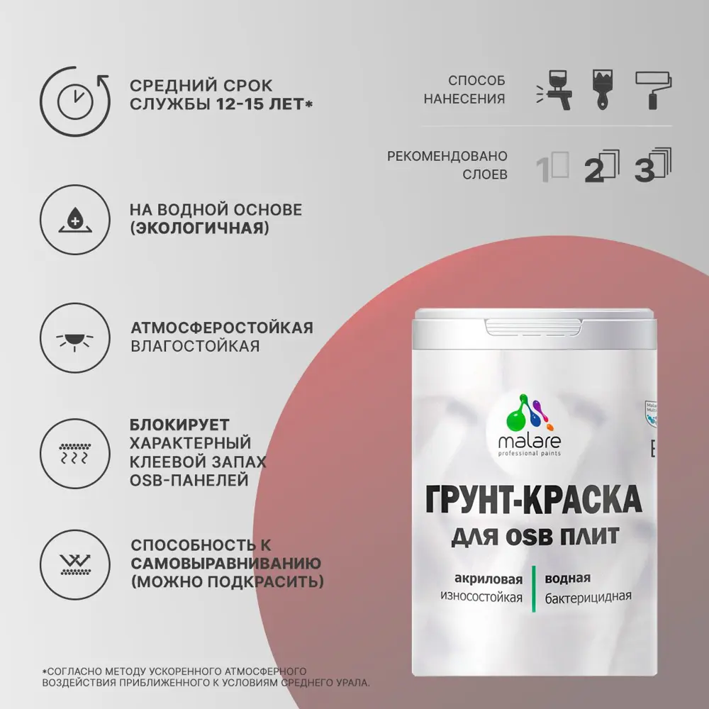 Фото Краска для OSB плит и минеральных поверхностей Malare Wood быстросохнущая матовая цвет атлантида 1 кг Фото Краска для OSB плит и минеральных поверхностей Malare Wood быстросохнущая матовая цвет атлантида 1 кг