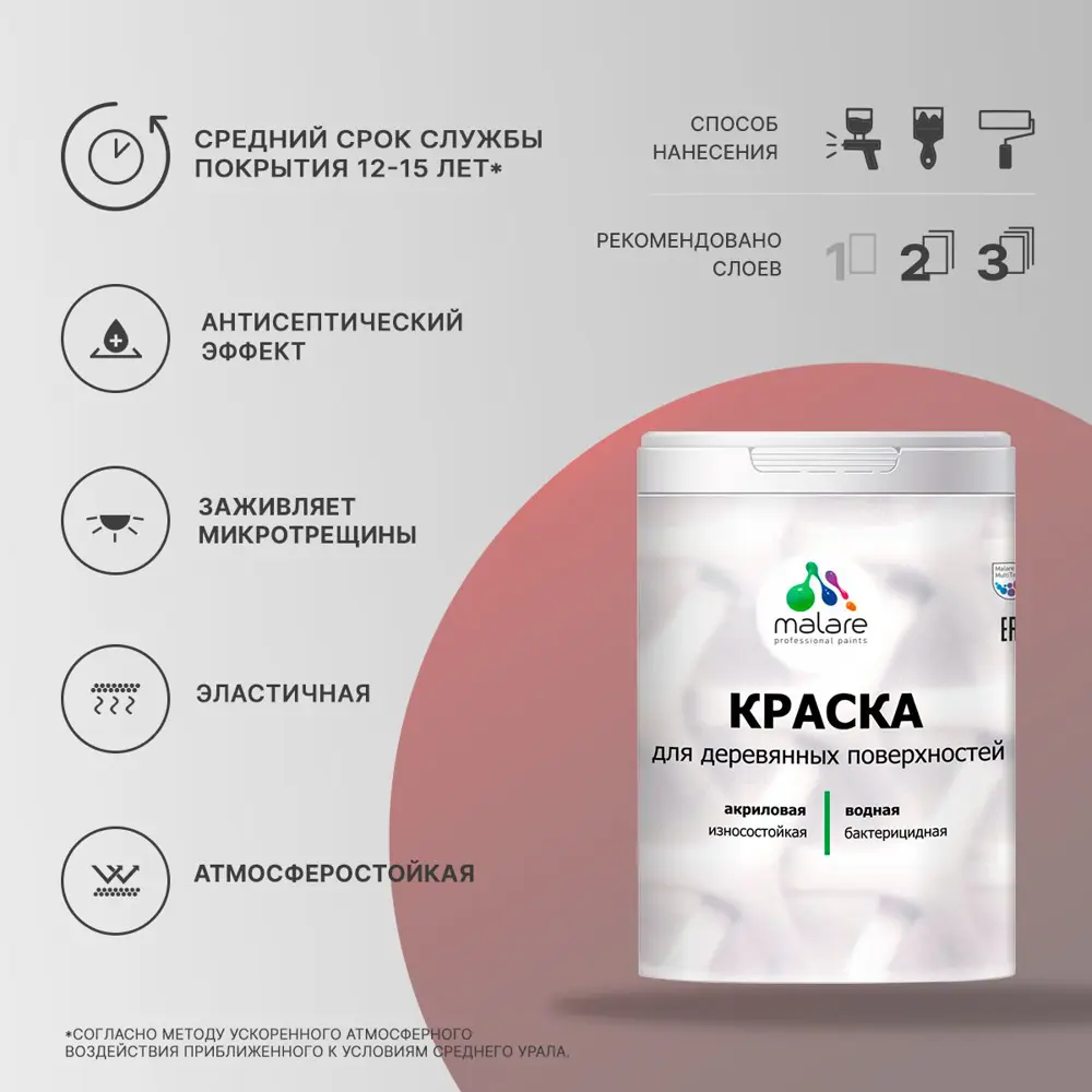 Фото 4 Краска фасадная для дерева Malare Elastic Wood быстросохнущая матовая цвет бледно-розовый 2 кг Фото 4 Краска фасадная для дерева Malare Elastic Wood быстросохнущая матовая цвет бледно-розовый 2 кг