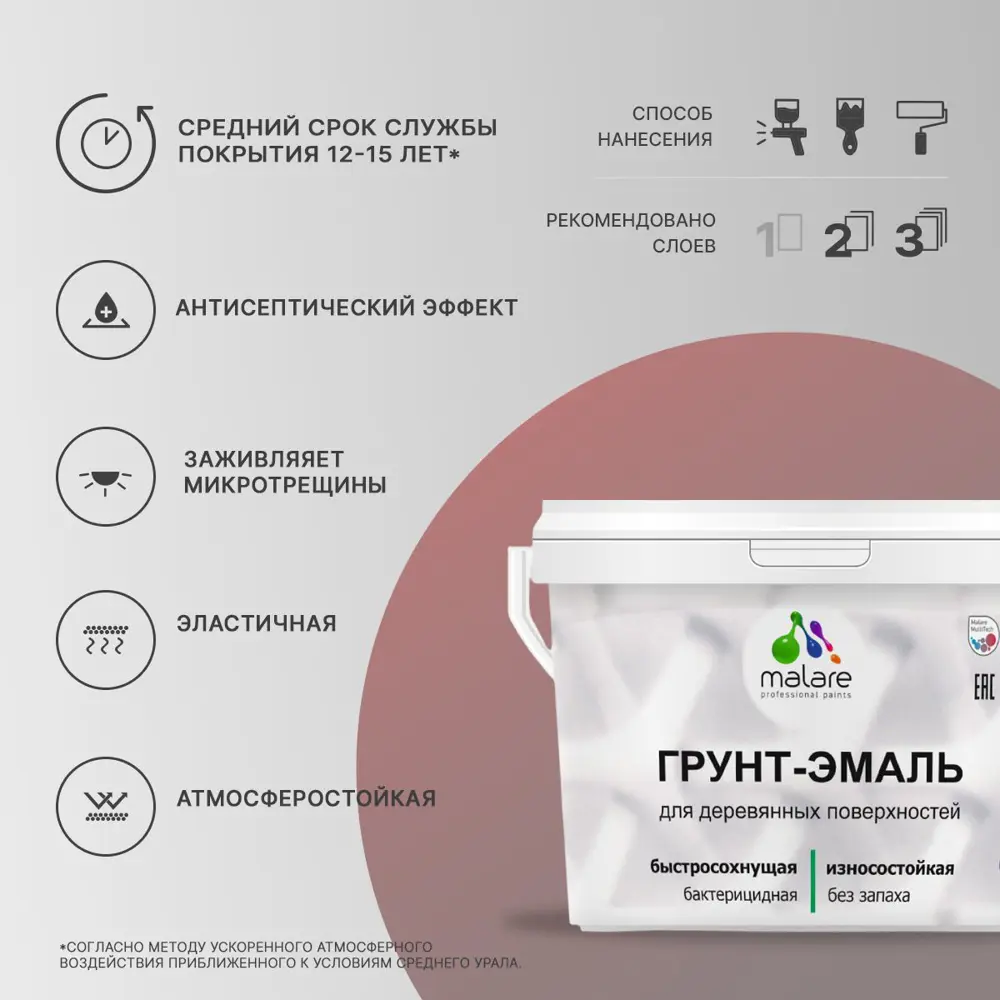 Фото 3 Грунт-эмаль 3 в 1 для деревянных поверхностей Malare Wood ГЭд_619 антисептическая быстросохнущая полуглянцевая цвет пурпурная роза 10 кг Фото 3 Грунт-эмаль 3 в 1 для деревянных поверхностей Malare Wood ГЭд_619 антисептическая быстросохнущая полуглянцевая цвет пурпурная роза 10 кг