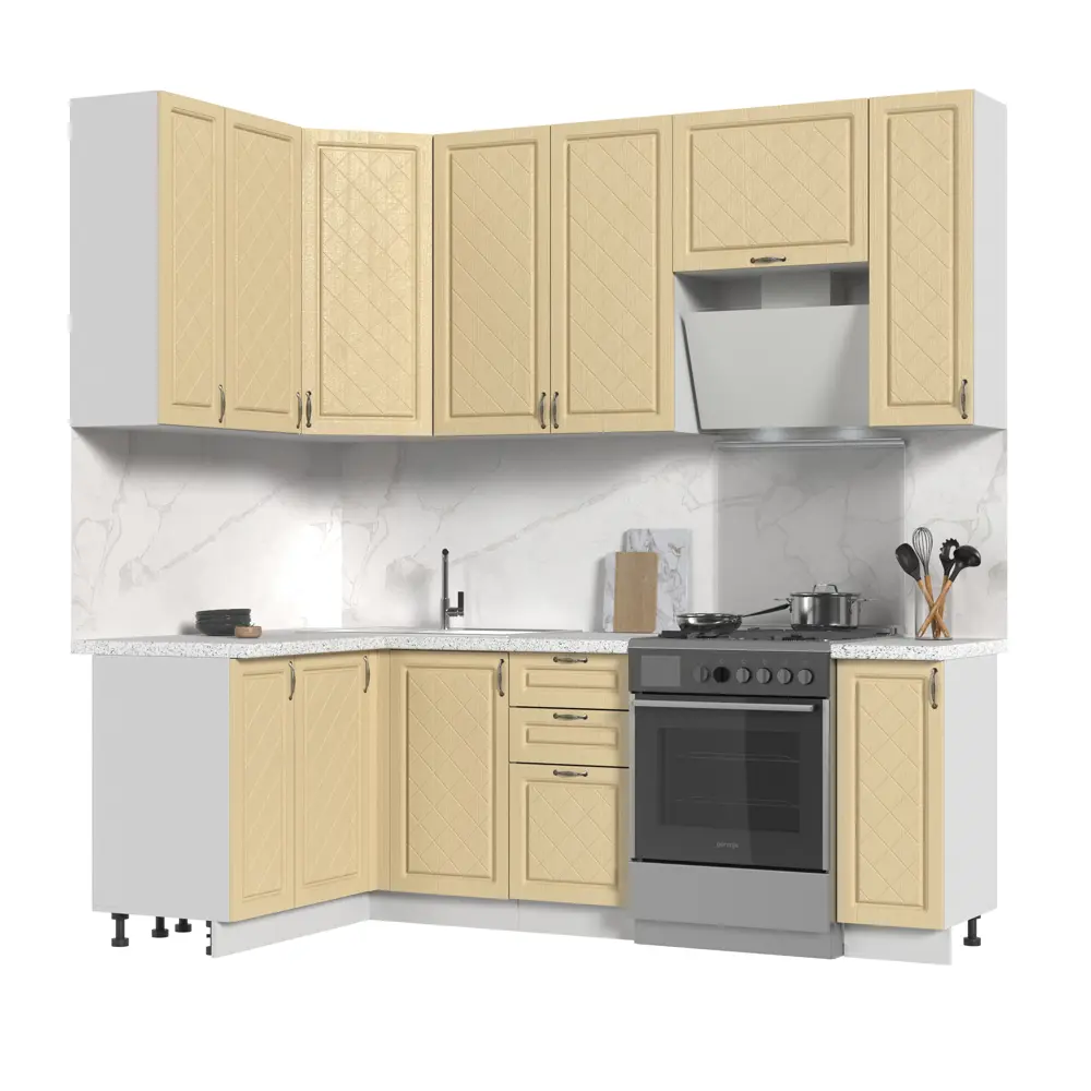 Фото Кухонный гарнитур со столешницей 3.8 см Стендмебель Модена 170x237x60 см ЛДСП цвет дуб ваниль Фото Кухонный гарнитур со столешницей 3.8 см Стендмебель Модена 170x237x60 см ЛДСП цвет дуб ваниль