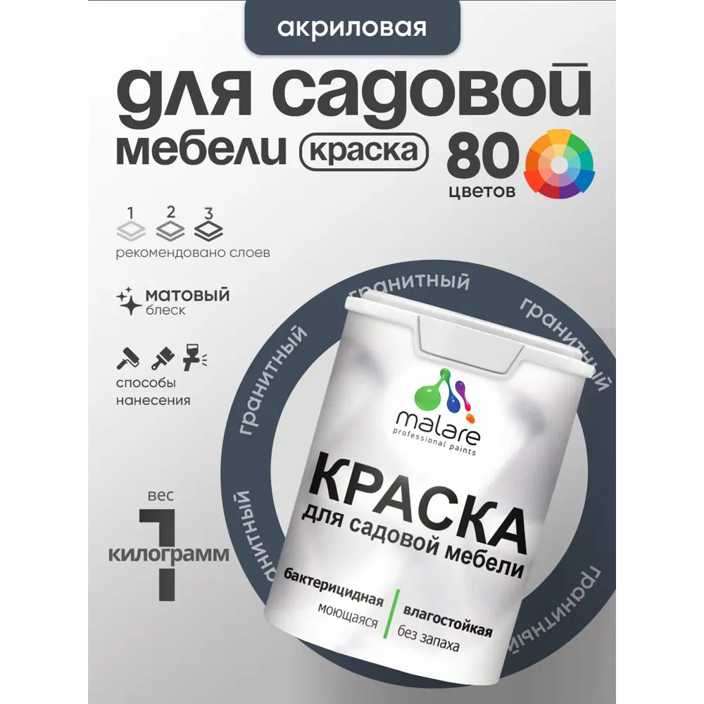 Фото 2 Краска для садовой мебели Malare садмеб_151 Latex антисептическая матовая цвет гранитный 1 кг