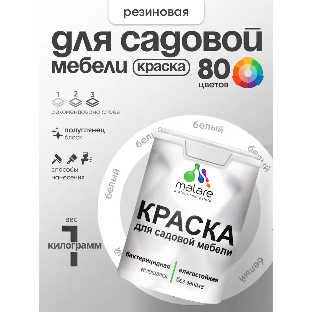 Фото Краска для садовой мебели Malare Latex антисептическая полуглянцевая цвет белая 1 кг
