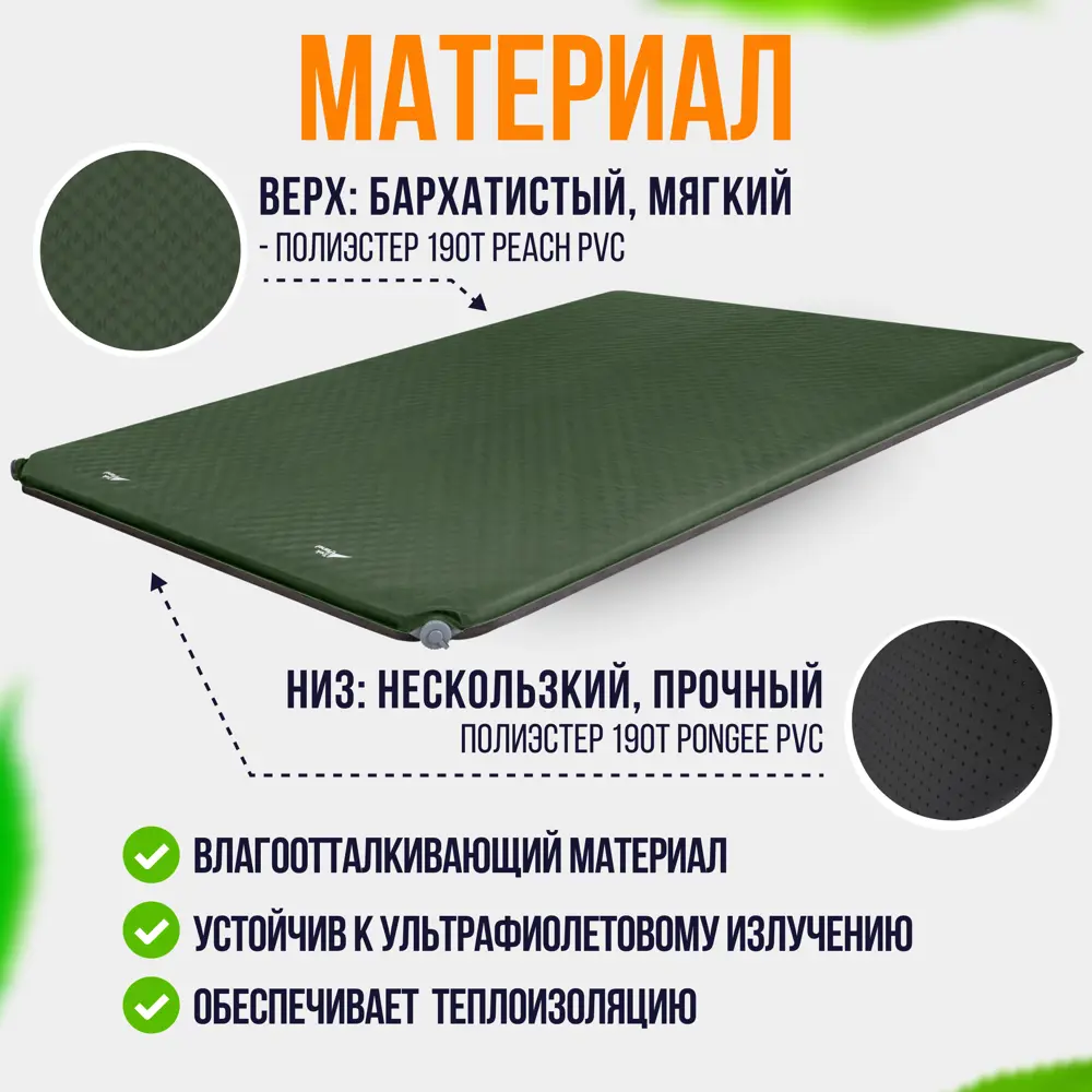 Фото 2 Коврик двухспальный Trek Planet Relax 50 Double 198x130x5 см кемпинговый цвет зеленый Фото 2 Коврик двухспальный Trek Planet Relax 50 Double 198x130x5 см кемпинговый цвет зеленый