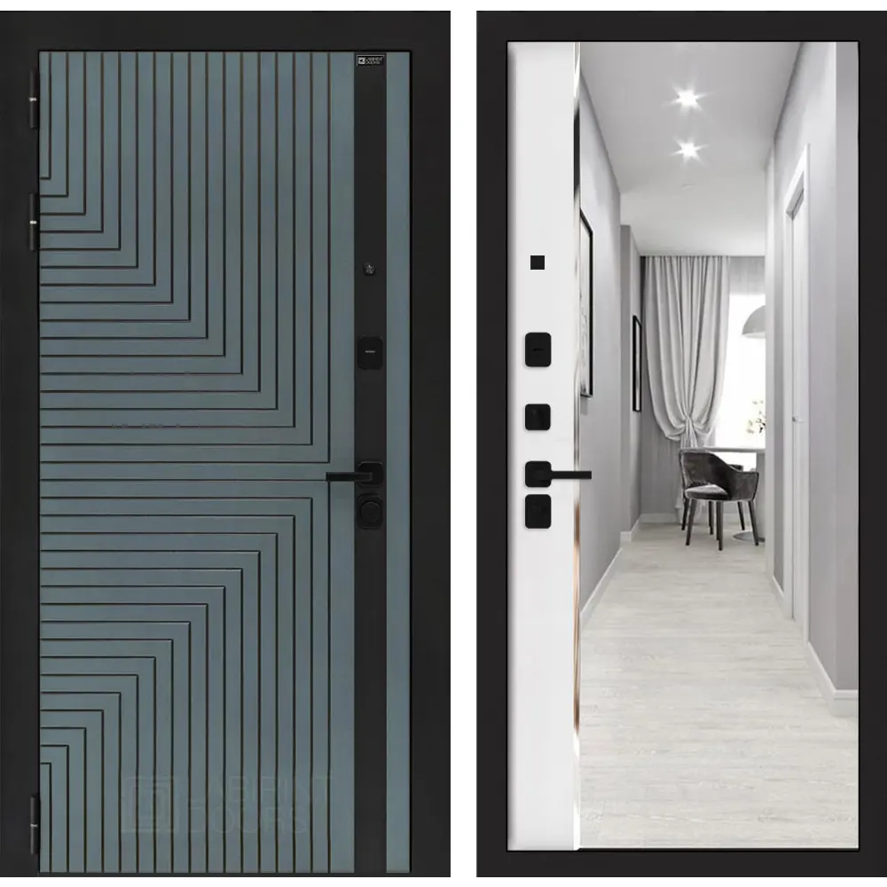 Фото Входная дверь Лабиринт Кредор левый 205x88см цвет серо-зеленый с патиной/белый софт с зеркалом Панорама Фото Входная дверь Лабиринт Кредор левый 205x88см цвет серо-зеленый с патиной/белый софт с зеркалом Панорама