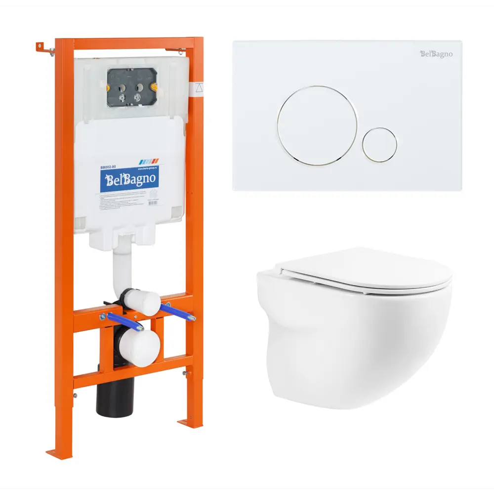 Фото Комплект инсталляция с унитазом Belbagno onda BB066CHR BB870SC с клавишей смыва цвет белый Фото Комплект инсталляция с унитазом Belbagno onda BB066CHR BB870SC с клавишей смыва цвет белый