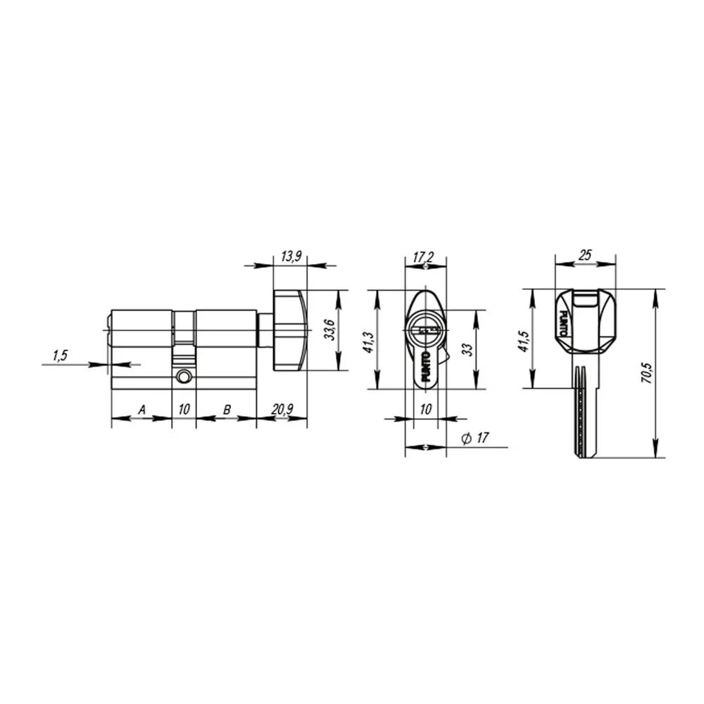 Фото 2 Цилиндровый механизм Punto MaxPro7002Knob65mm(25+10+30) SN никель 7key с вертушкой