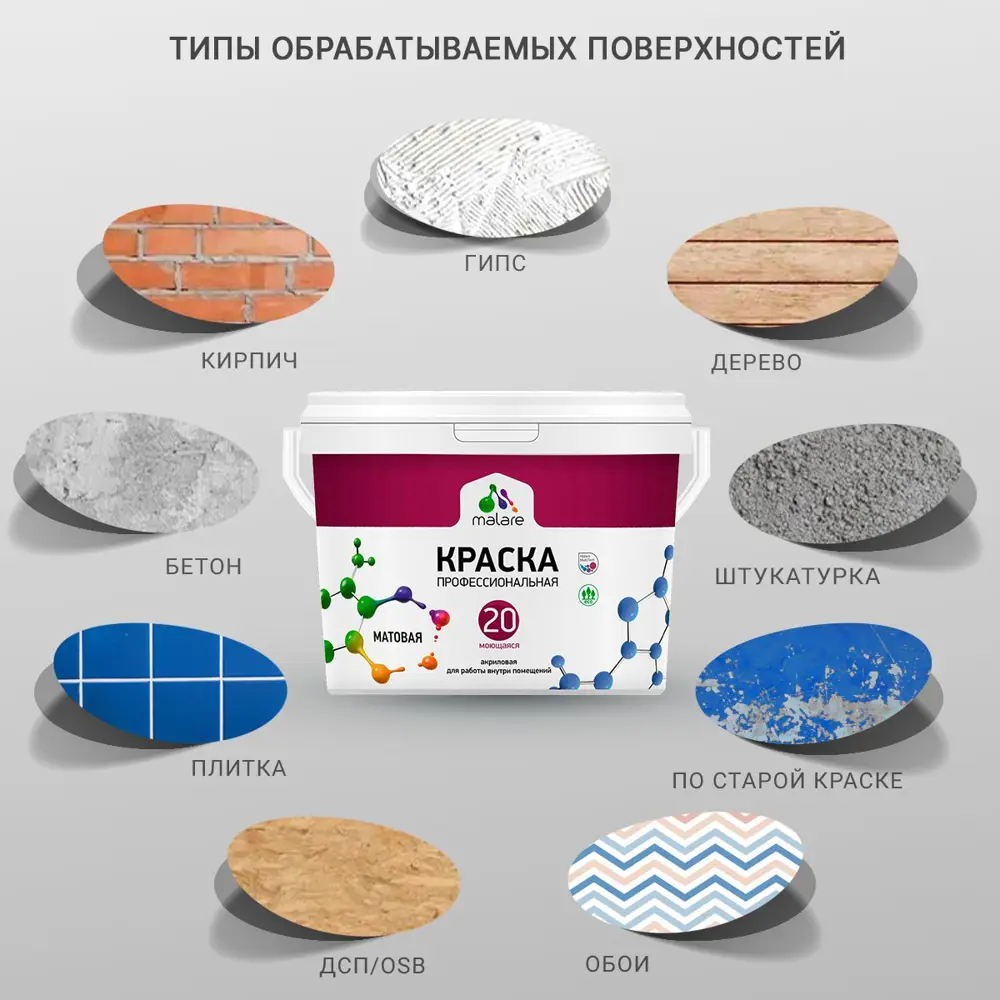 Фото 5 Краска интерьерная Malare Professional Euro №20 быстросохнущая матовая цвет терракотовый 1 л