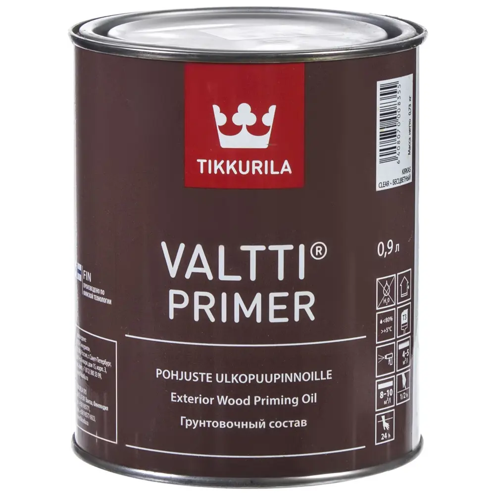 Фото Грунтовка по дереву антисептическая Tikkurila Valtti Primer бесцветная 0.9 л Фото Грунтовка по дереву антисептическая Tikkurila Valtti Primer бесцветная 0.9 л
