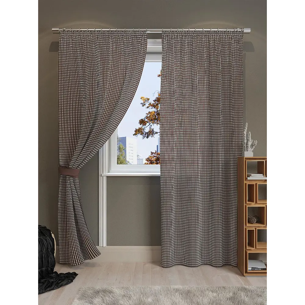Фото 4 Комплект штор на шторной ленте AT Home Ситрэ 150x280 см цвет коричневый