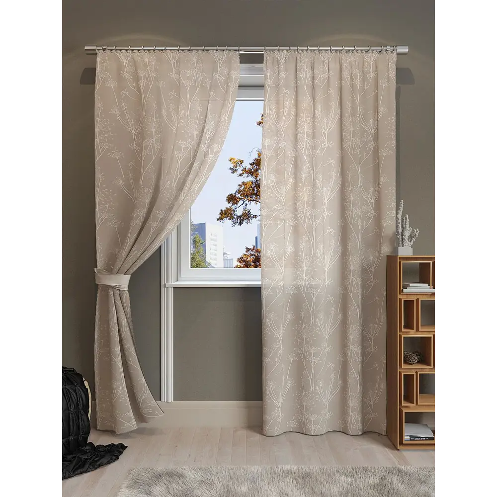 Фото 4 Комплект штор на шторной ленте AT Home Эликс 150x280 см цвет бежевый Фото 4 Комплект штор на шторной ленте AT Home Эликс 150x280 см цвет бежевый