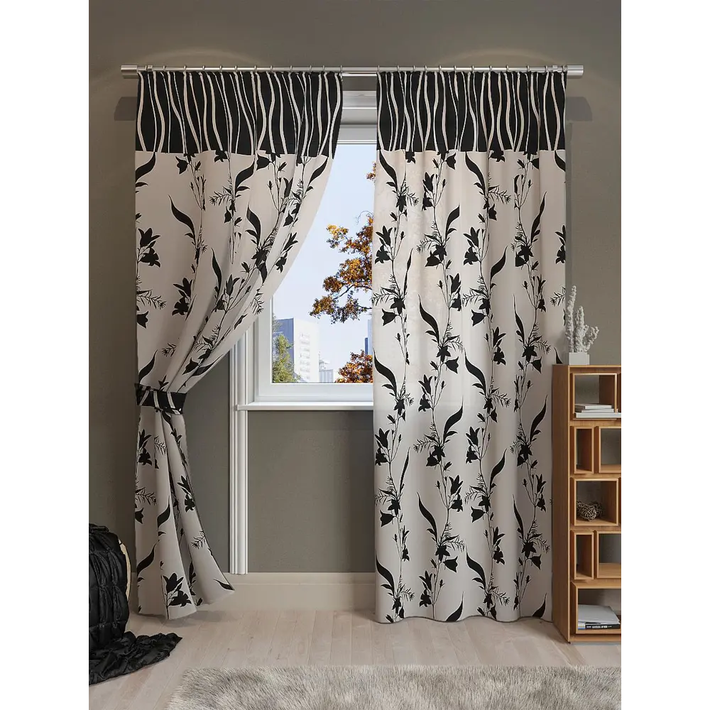 Фото 4 Комплект штор на шторной ленте AT Home Рогул 150x280 см цвет черный Фото 4 Комплект штор на шторной ленте AT Home Рогул 150x280 см цвет черный