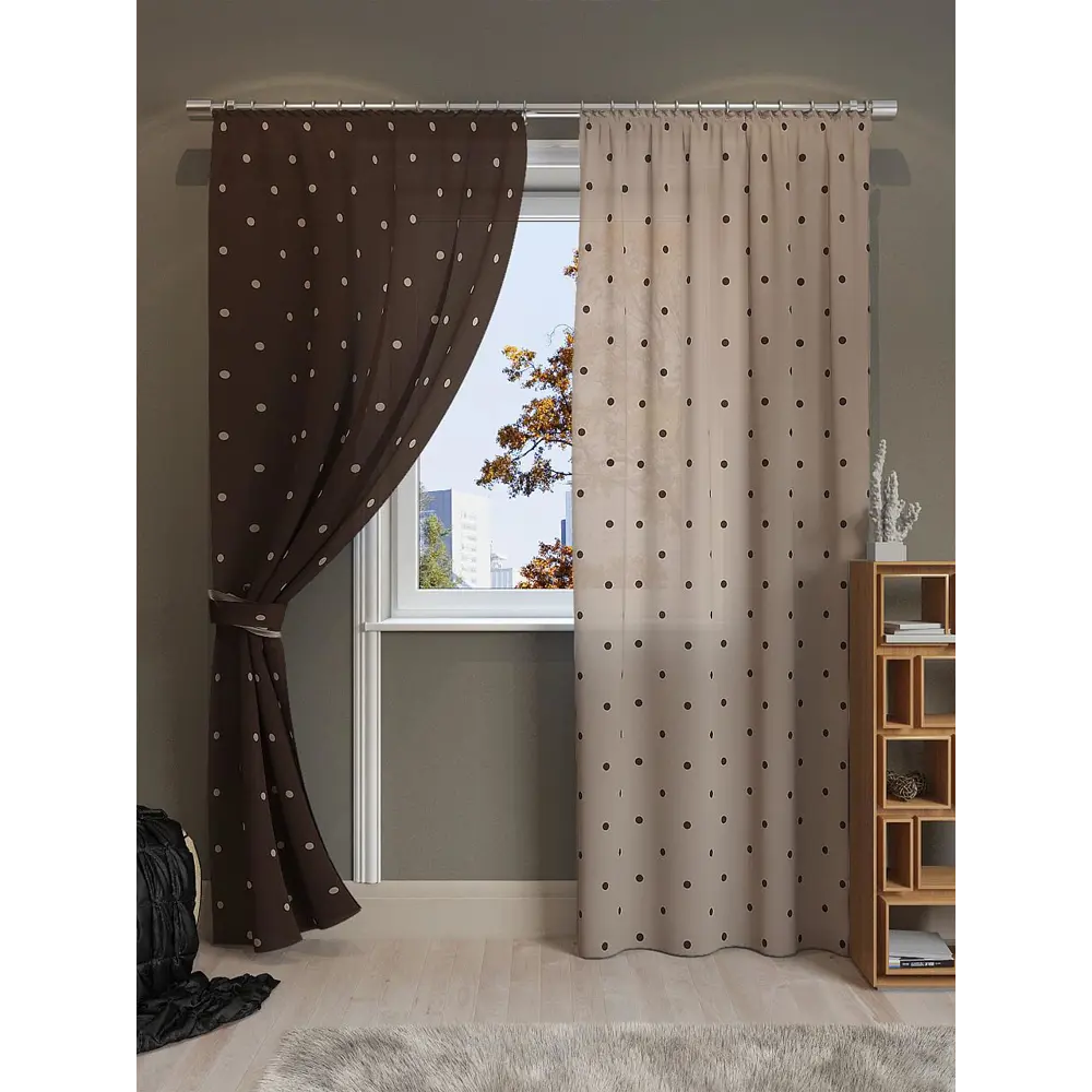 Фото 4 Комплект штор на шторной ленте AT Home Агнес 150x280 см цвет бежевый Фото 4 Комплект штор на шторной ленте AT Home Агнес 150x280 см цвет бежевый