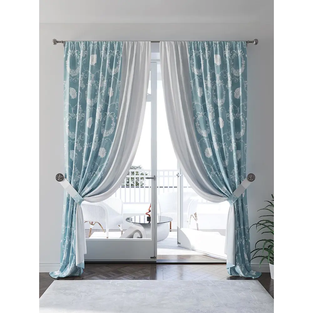 Фото 4 Комплект штор на шторной ленте AT Home Симентис 150x280 см цвет голубой Фото 4 Комплект штор на шторной ленте AT Home Симентис 150x280 см цвет голубой