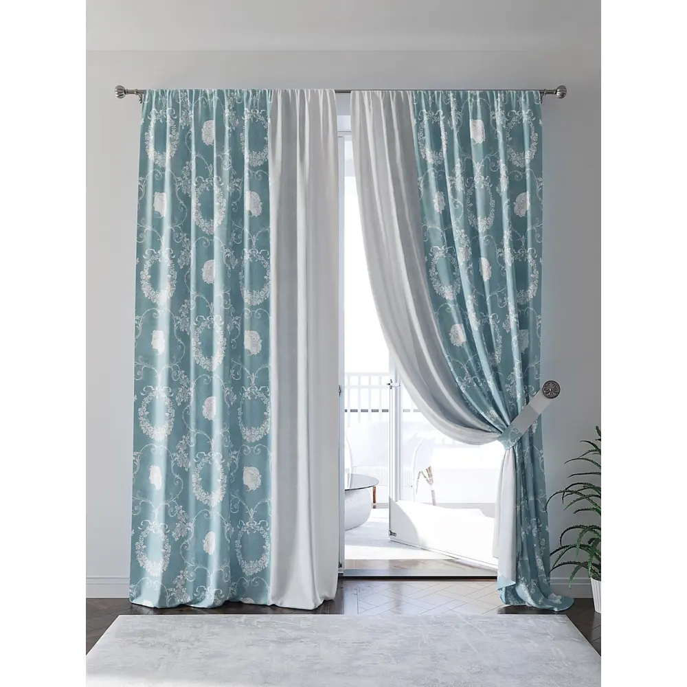 Фото 2 Комплект штор на шторной ленте AT Home Симентис 150x280 см цвет голубой Фото 2 Комплект штор на шторной ленте AT Home Симентис 150x280 см цвет голубой