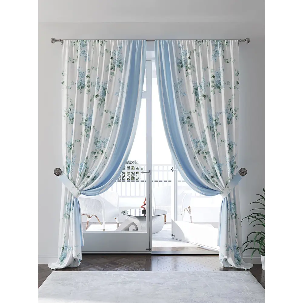 Фото 4 Комплект штор на шторной ленте AT Home Финеоквис 150x280 см цвет бело-голубой Фото 4 Комплект штор на шторной ленте AT Home Финеоквис 150x280 см цвет бело-голубой