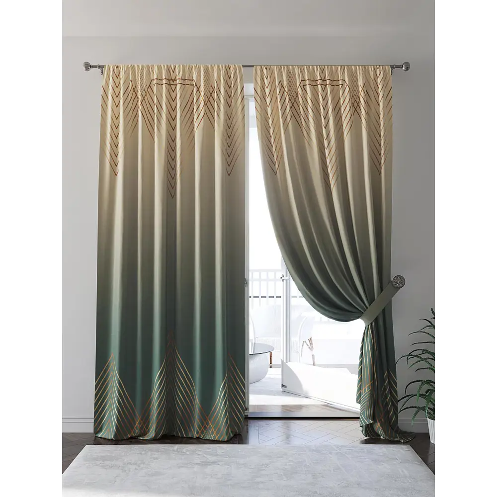 Фото 4 Комплект штор на шторной ленте AT Home Дилерфиор 150x280 см цвет зеленый Фото 4 Комплект штор на шторной ленте AT Home Дилерфиор 150x280 см цвет зеленый