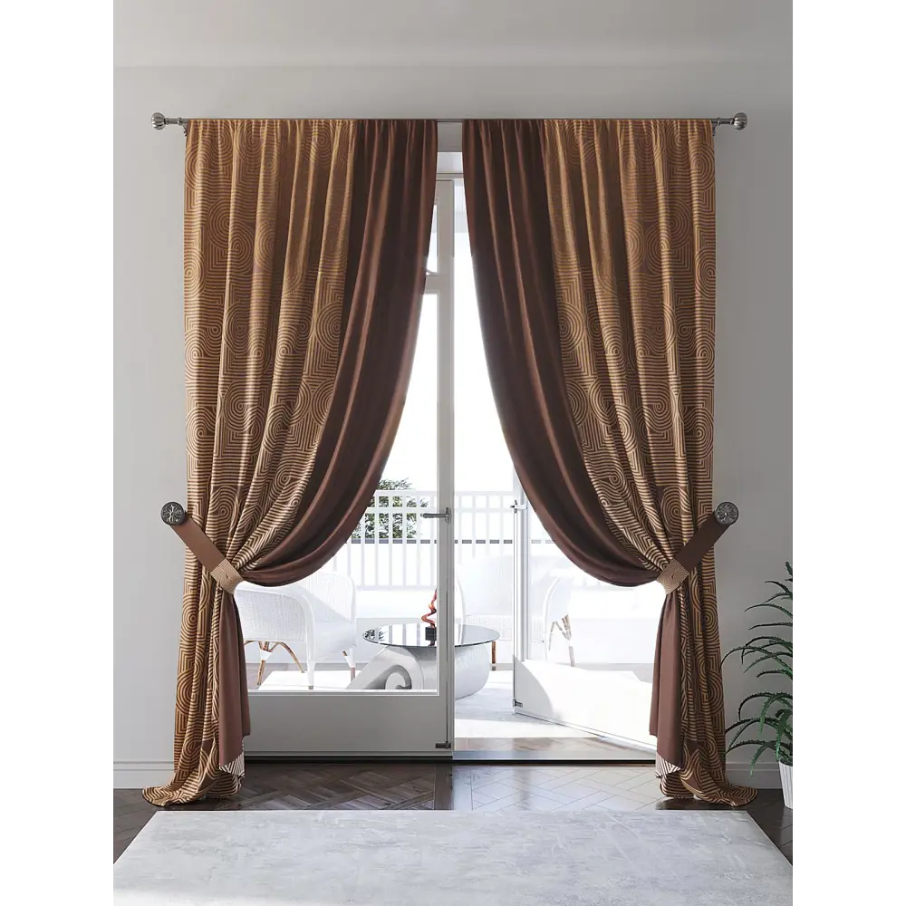 Фото 4 Комплект штор на шторной ленте AT Home Ферентис 150x280 см цвет коричневый Фото 4 Комплект штор на шторной ленте AT Home Ферентис 150x280 см цвет коричневый