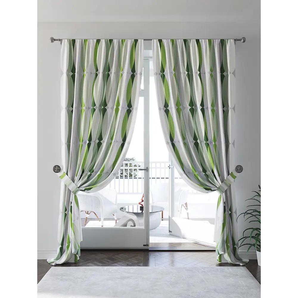 Фото 4 Комплект штор на шторной ленте AT Home Фениокирс 150x280 см цвет зеленый Фото 4 Комплект штор на шторной ленте AT Home Фениокирс 150x280 см цвет зеленый