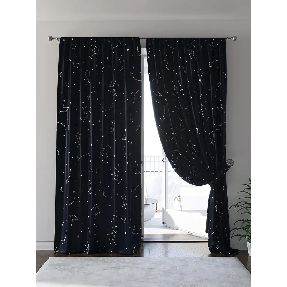 Фото 4 Комплект штор на шторной ленте AT Home Рификонс 150x280 см цвет черный