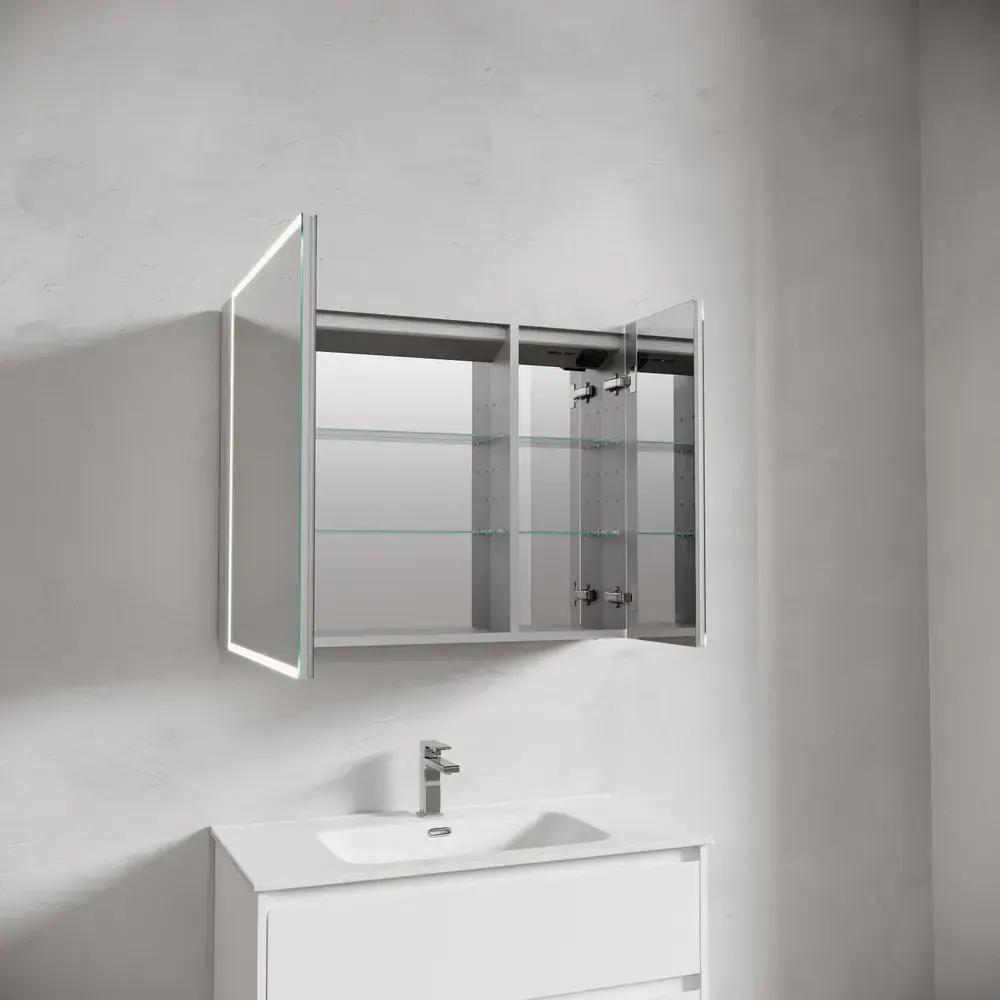 Фото 8 Зеркальный шкаф для ванной Sancos Evoke 900x700x136 мм с LED подсветкой SC8090 Фото 8 Зеркальный шкаф для ванной Sancos Evoke 900x700x136 мм с LED подсветкой SC8090