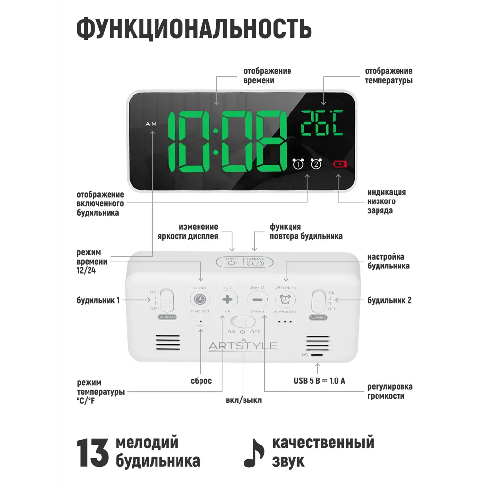 Фото 2 Настольные часы Artstyle CL-S80GR1 3 см Фото 2 Настольные часы Artstyle CL-S80GR1 3 см