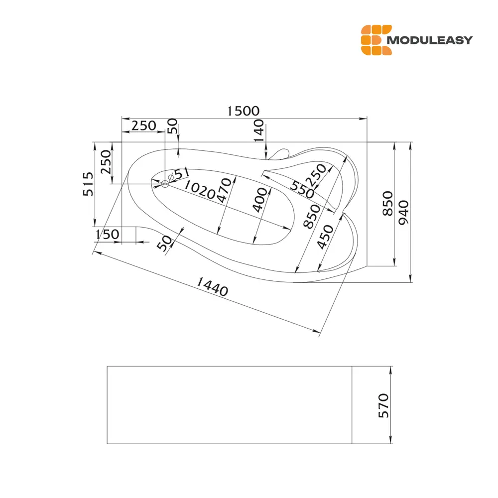 Фото 5 Ванна Moduleasy HAZEL 150x90 акриловая Левосторонняя Комплект 3в1 01хе1590лкс2+ каркас, слив-перелив Фото 5 Ванна Moduleasy HAZEL 150x90 акриловая Левосторонняя Комплект 3в1 01хе1590лкс2+ каркас, слив-перелив