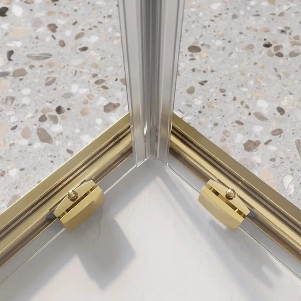 Фото 7 Душевой уголок Belbagno Luce 663124 квадратный 90x90см золотистый профиль эффект стекла без покрытия Фото 7 Душевой уголок Belbagno Luce 663124 квадратный 90x90см золотистый профиль эффект стекла без покрытия