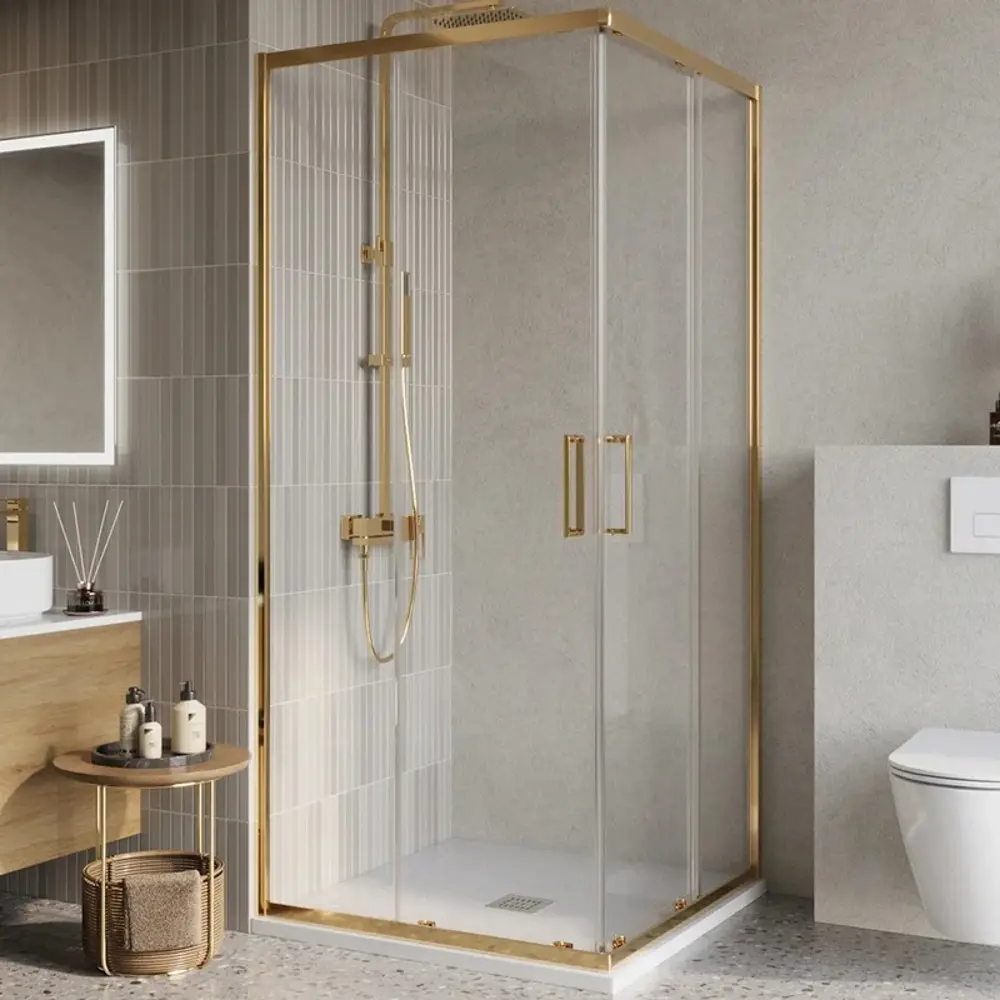 Фото 6 Душевой уголок Belbagno Luce 663124 квадратный 90x90см золотистый профиль эффект стекла без покрытия Фото 6 Душевой уголок Belbagno Luce 663124 квадратный 90x90см золотистый профиль эффект стекла без покрытия