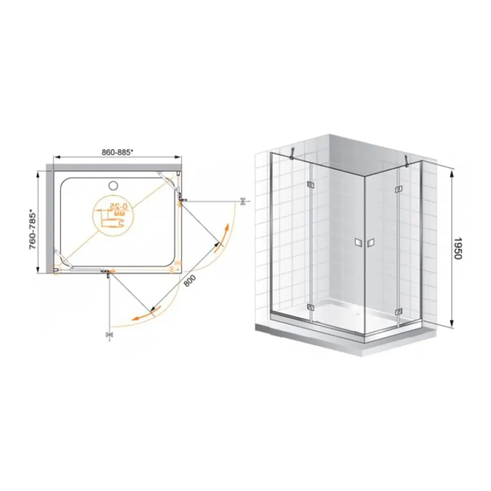 Фото 3 Душевой уголок Cezares Verona 20018 прямоугольный 90x120см серебристый блеск профиль эффект стекла рифленый