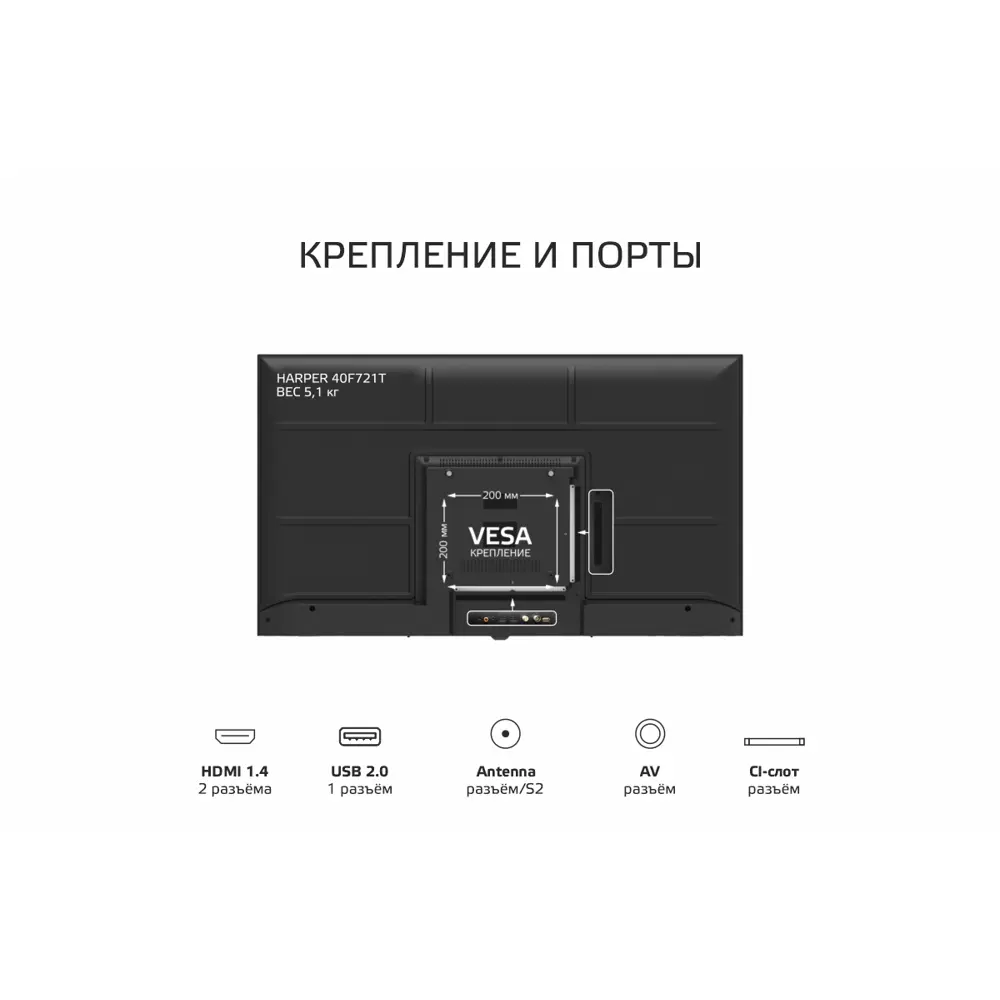 Фото 7 Телевизор Harper 40F721T 40" 101 см цвет черный Фото 7 Телевизор Harper 40F721T 40" 101 см цвет черный