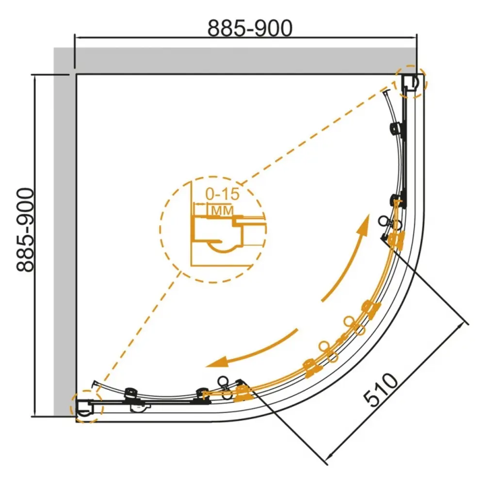 Фото 3 Душевой уголок Cezares Giubileo 81613 1/4 круга 90x90см золотистый профиль эффект стекла прозрачный