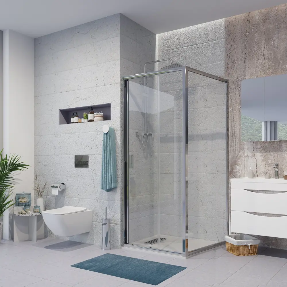 Фото 2 Душевой уголок Niagara Nova 460472 прямоугольный 80x100см серебро профиль эффект стекла прозрачный Фото 2 Душевой уголок Niagara Nova 460472 прямоугольный 80x100см серебро профиль эффект стекла прозрачный