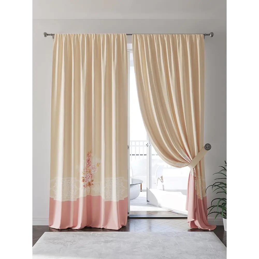 Фото 5 Комплект штор At home Базовая коллекция AT945801 на шторной ленте 280x150 см цвет бежевый