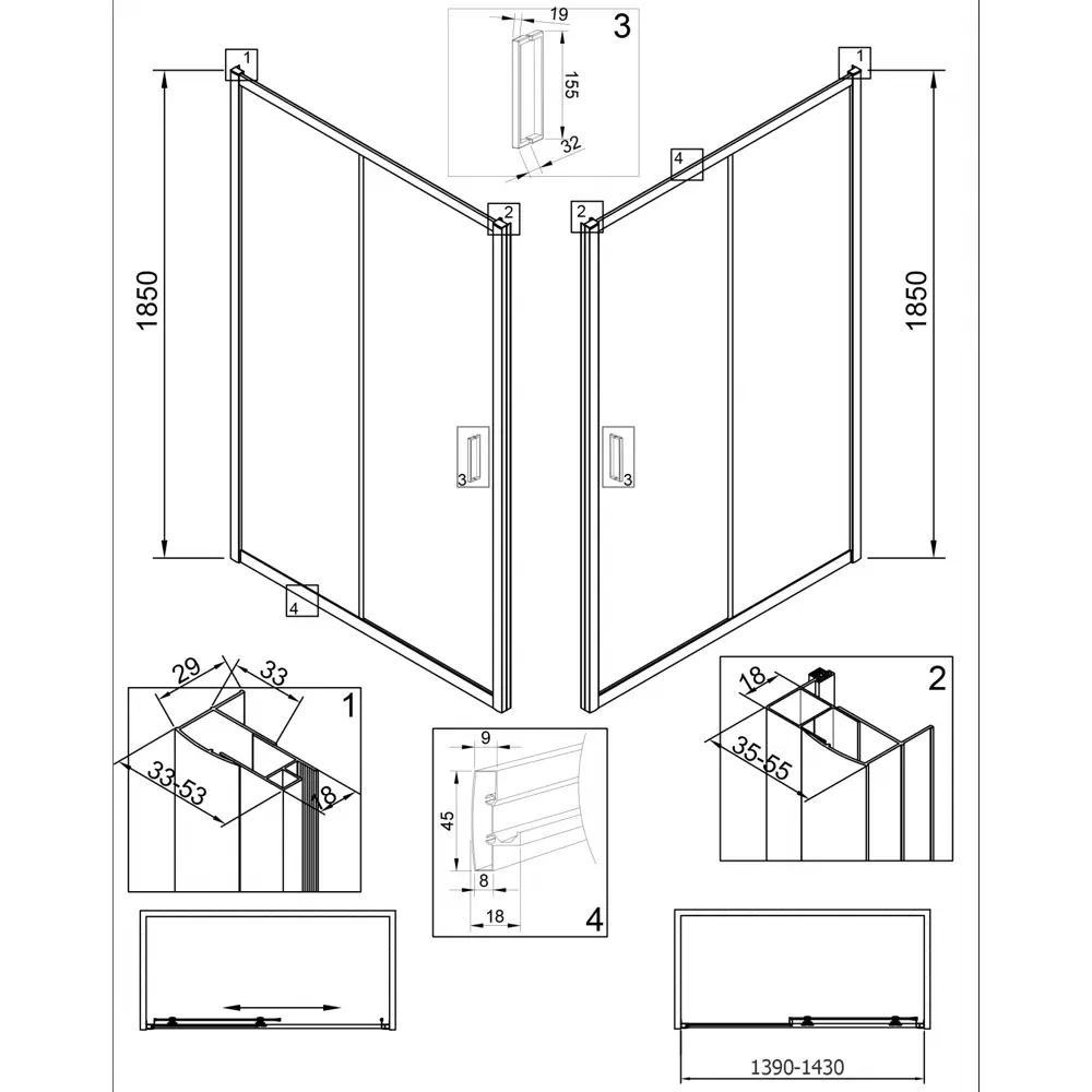 Фото 2 Душевая дверь Veconi Vianno VN46-150-01-C5 150см эффект стекла прозрачный раздвижной Фото 2 Душевая дверь Veconi Vianno VN46-150-01-C5 150см эффект стекла прозрачный раздвижной
