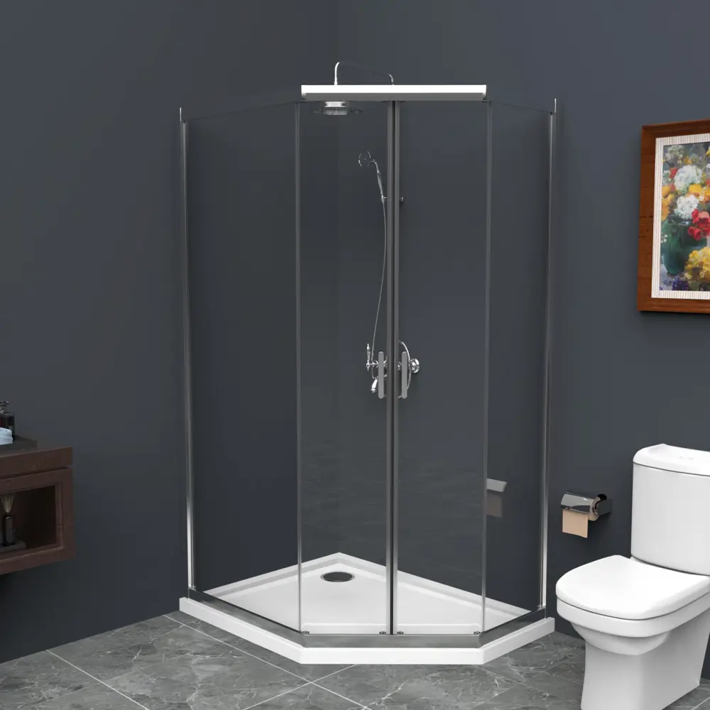 Фото 2 Душевой уголок Belbagno Uno 399348 пятиугольный 120x90см серебристый блеск профиль эффект стекла прозрачный Фото 2 Душевой уголок Belbagno Uno 399348 пятиугольный 120x90см серебристый блеск профиль эффект стекла прозрачный