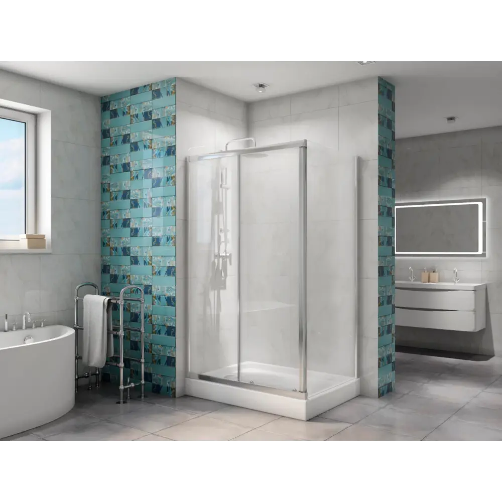 Фото 2 Душевой уголок Belbagno Due 459506 прямоугольный 120x90см серебристый блеск профиль эффект стекла прозрачный Фото 2 Душевой уголок Belbagno Due 459506 прямоугольный 120x90см серебристый блеск профиль эффект стекла прозрачный