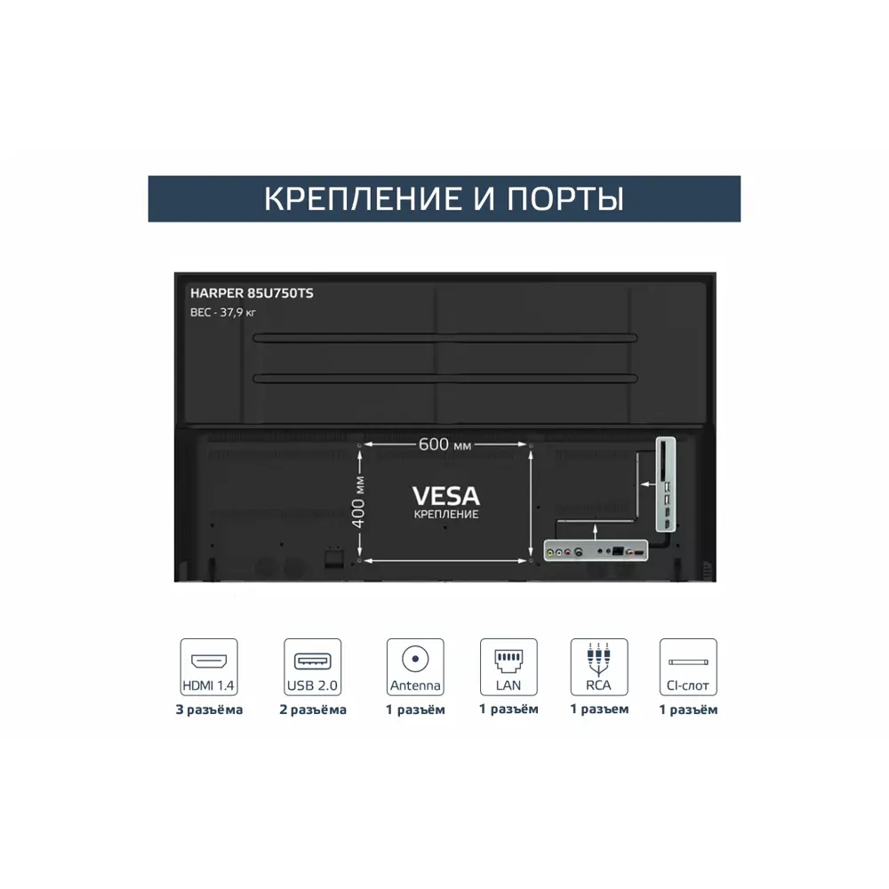 Фото Телевизор Harper 85U750TS 85" 215 см цвет черный Фото Телевизор Harper 85U750TS 85" 215 см цвет черный