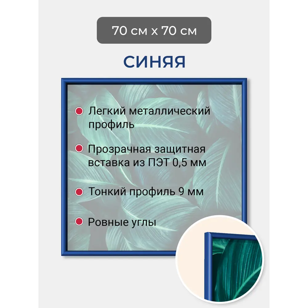 Фото Рамка Первое ателье Niel-2bg-70x70 см, алюминий, цвет синий Фото Рамка Первое ателье Niel-2bg-70x70 см, алюминий, цвет синий