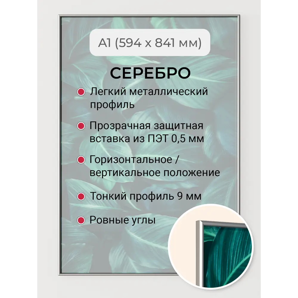 Фото Рамка Первое ателье Niel-2sm А1 59x84 см, алюминий, цвет серебристый Фото Рамка Первое ателье Niel-2sm А1 59x84 см, алюминий, цвет серебристый