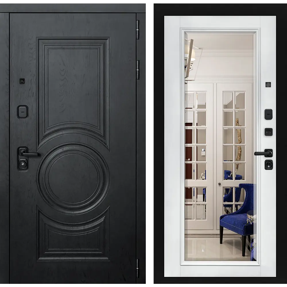 Фото Входная дверь Labirintdoors Гранд 205x88см правый цвет белый/альберо блэк с зеркалом Фото Входная дверь Labirintdoors Гранд 205x88см правый цвет белый/альберо блэк с зеркалом