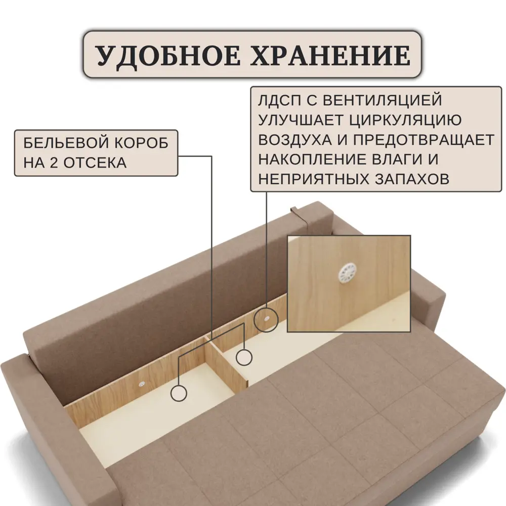 Фото 5 Диван раскладной Золотое руно 223x90x100 см велюр цвет бежевый