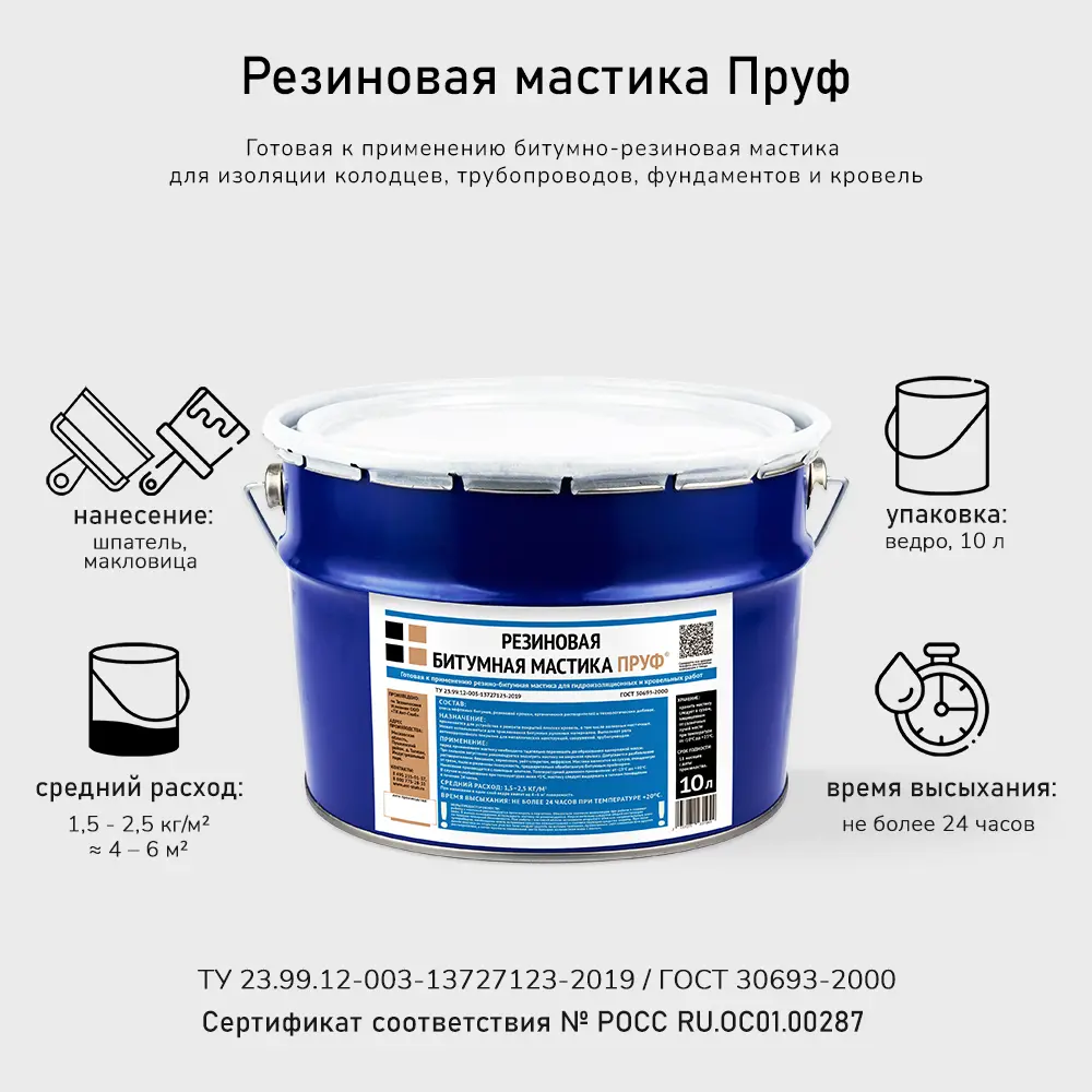 Фото 3 Мастика Пруф резиновая битумная 10л Фото 3 Мастика Пруф резиновая битумная 10л