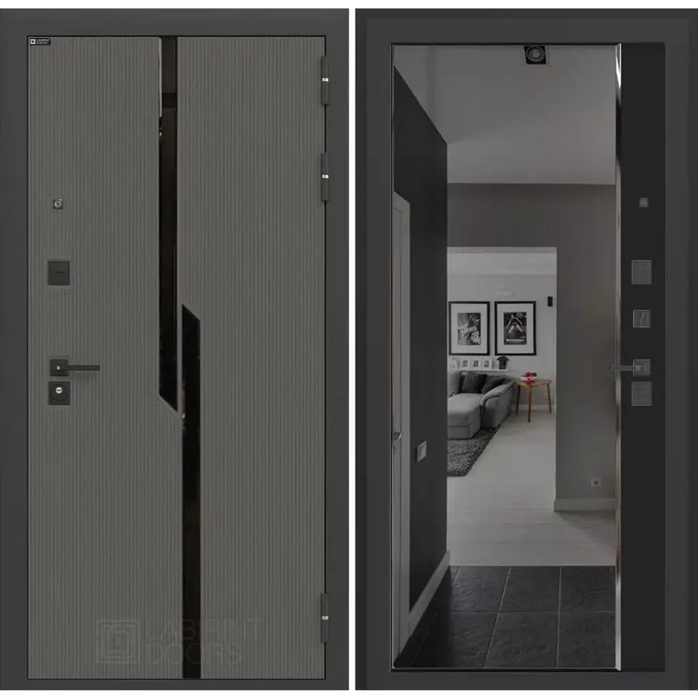 Фото Входная дверь Labirintdoors Карбон 205x88см правый цвет бетон светлый/лофт графит с зеркалом ФЛЗ-1 Фото Входная дверь Labirintdoors Карбон 205x88см правый цвет бетон светлый/лофт графит с зеркалом ФЛЗ-1