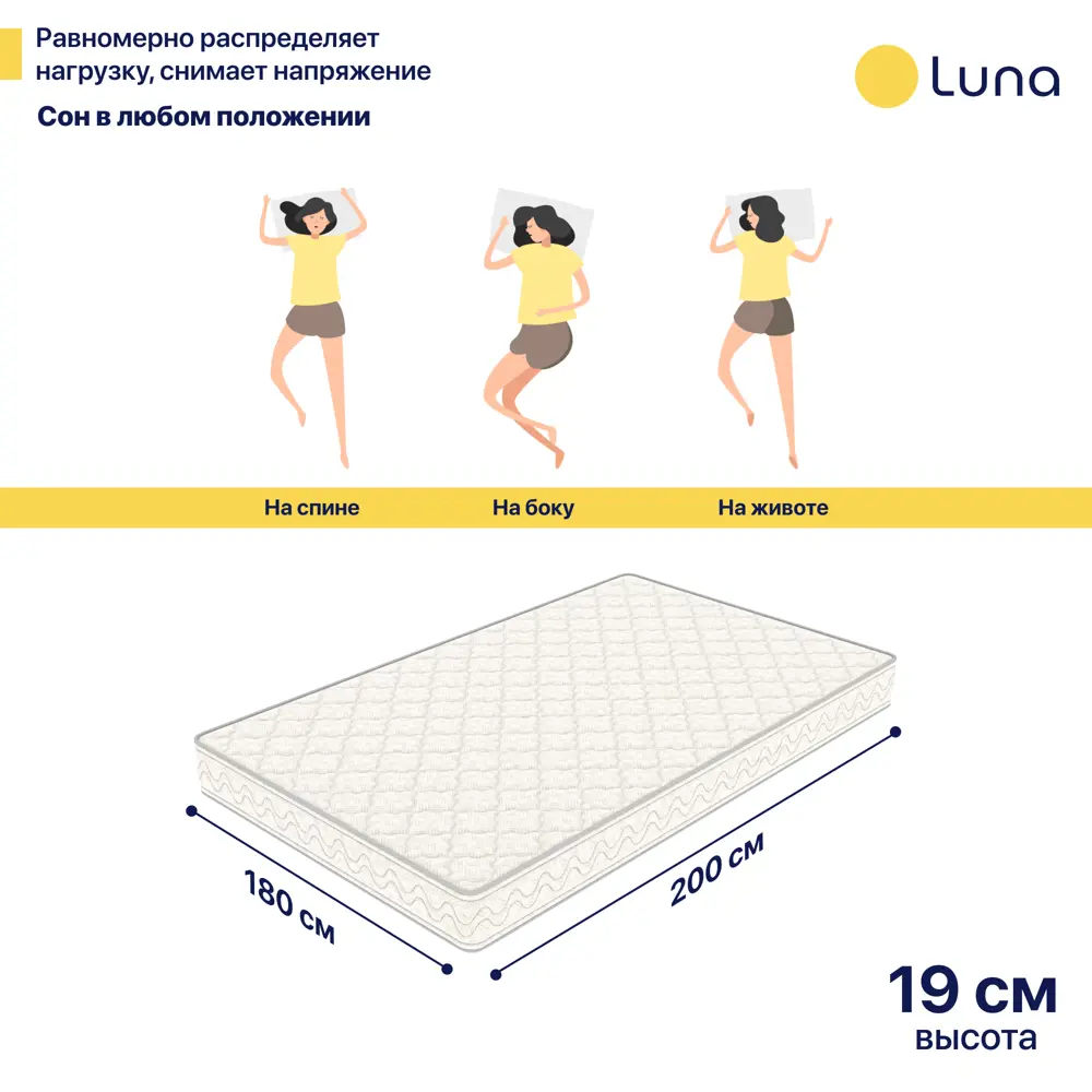 Фото 6 Матрас Luna Level 180x200 см беспружинный, двуспальный, ортопедический Фото 6 Матрас Luna Level 180x200 см беспружинный, двуспальный, ортопедический