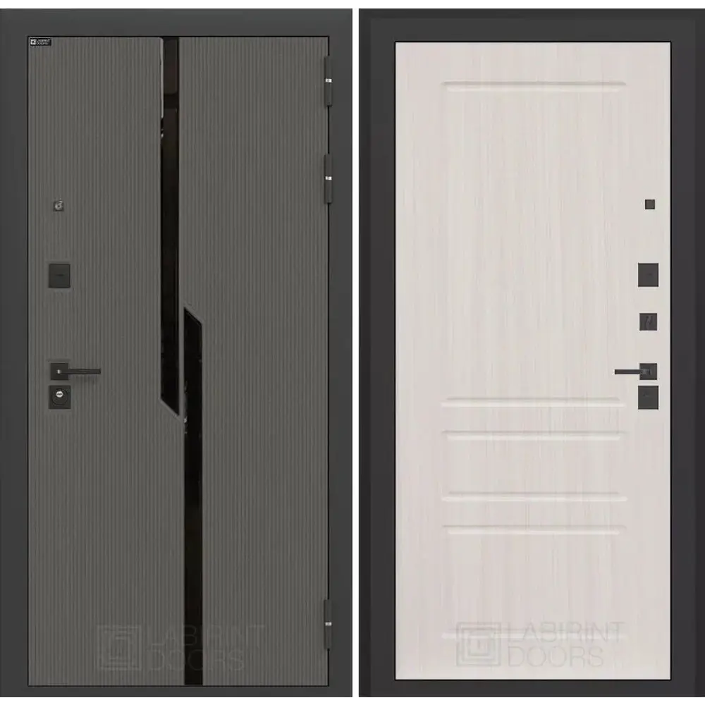 Фото Входная дверь Labirintdoors Карбон 205x88см правый цвет сандал белый/лофт графит с панелью П03 Фото Входная дверь Labirintdoors Карбон 205x88см правый цвет сандал белый/лофт графит с панелью П03