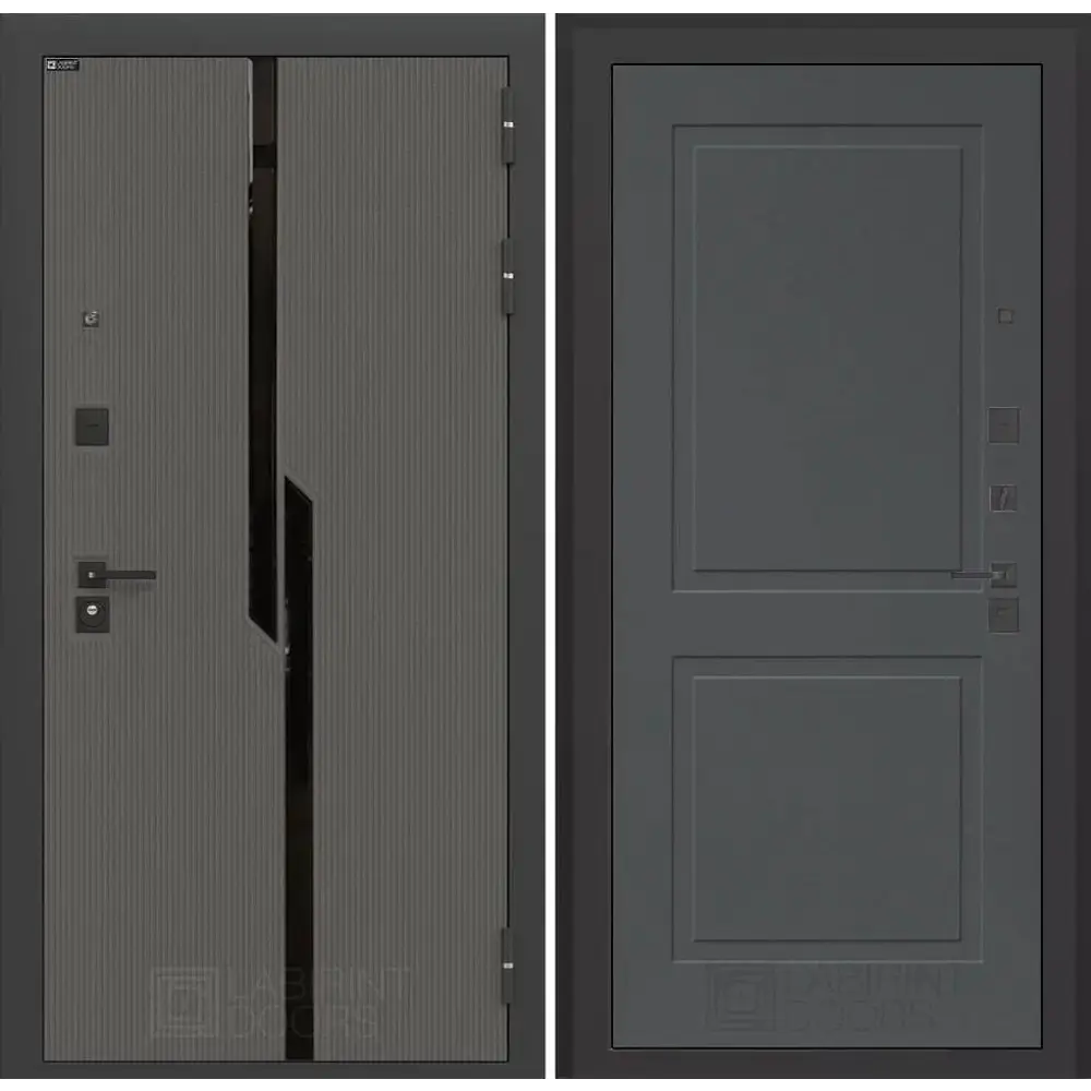 Фото Входная дверь Labirintdoors Карбон 205x88см правый цвет графит софт/лофт графит с панелью П11 Фото Входная дверь Labirintdoors Карбон 205x88см правый цвет графит софт/лофт графит с панелью П11