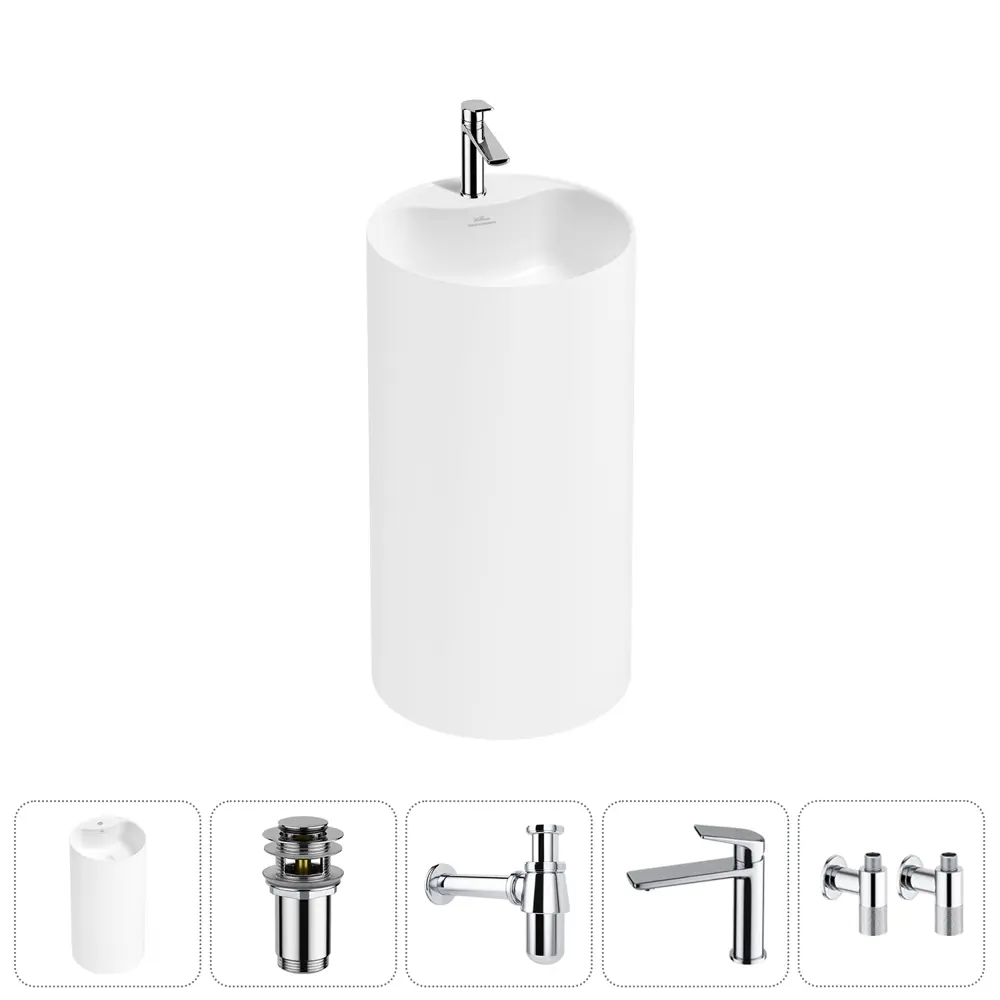 Фото Напольная раковина отдельностоящая Wellsee Chalice Perfection 20212994R размер 45x45x85 см, с донным клапаном, сифоном, смесителем и вентилями Фото Напольная раковина отдельностоящая Wellsee Chalice Perfection 20212994R размер 45x45x85 см, с донным клапаном, сифоном, смесителем и вентилями