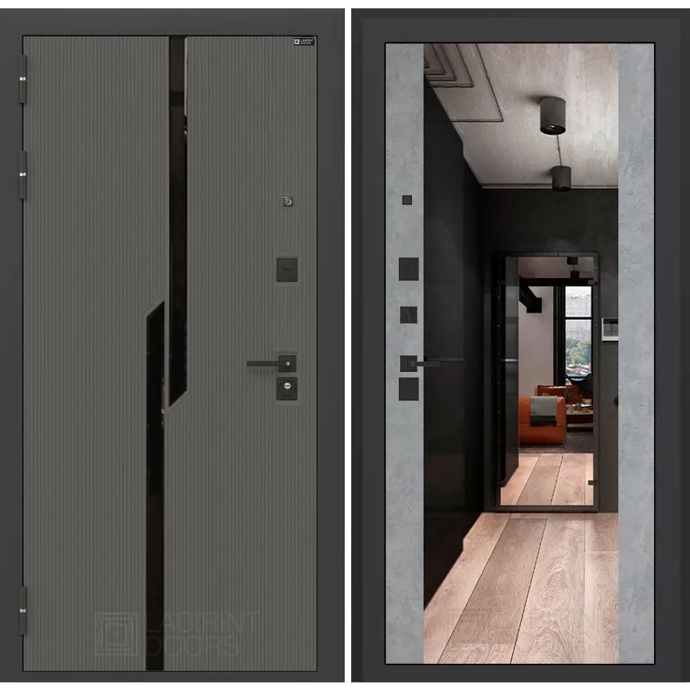 Фото Входная дверь Labirintdoors Карбон 205x96см левый цвет бетон светлый/лофт графит с зеркалом ФЛЗ-1 Фото Входная дверь Labirintdoors Карбон 205x96см левый цвет бетон светлый/лофт графит с зеркалом ФЛЗ-1