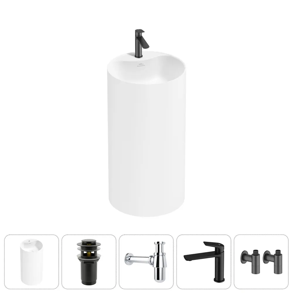 Фото Напольная раковина отдельностоящая Wellsee Chalice Perfection 20213011R размер 45x45x85 см, с донным клапаном, сифоном, смесителем и вентилями Фото Напольная раковина отдельностоящая Wellsee Chalice Perfection 20213011R размер 45x45x85 см, с донным клапаном, сифоном, смесителем и вентилями